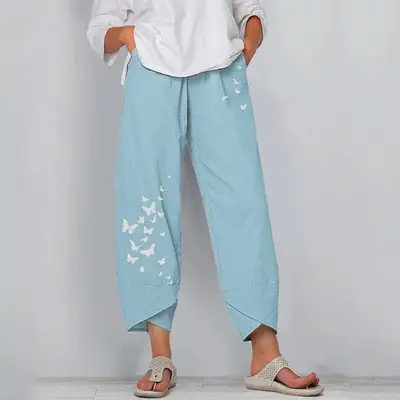 Grey Cotton Linen Loose Pants with Embroidered Design - Image 21