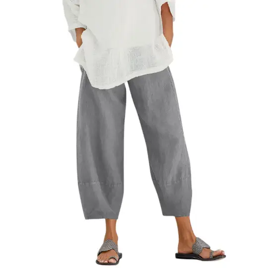 Grey Cotton Linen Loose Pants with Embroidered Design - Image 23