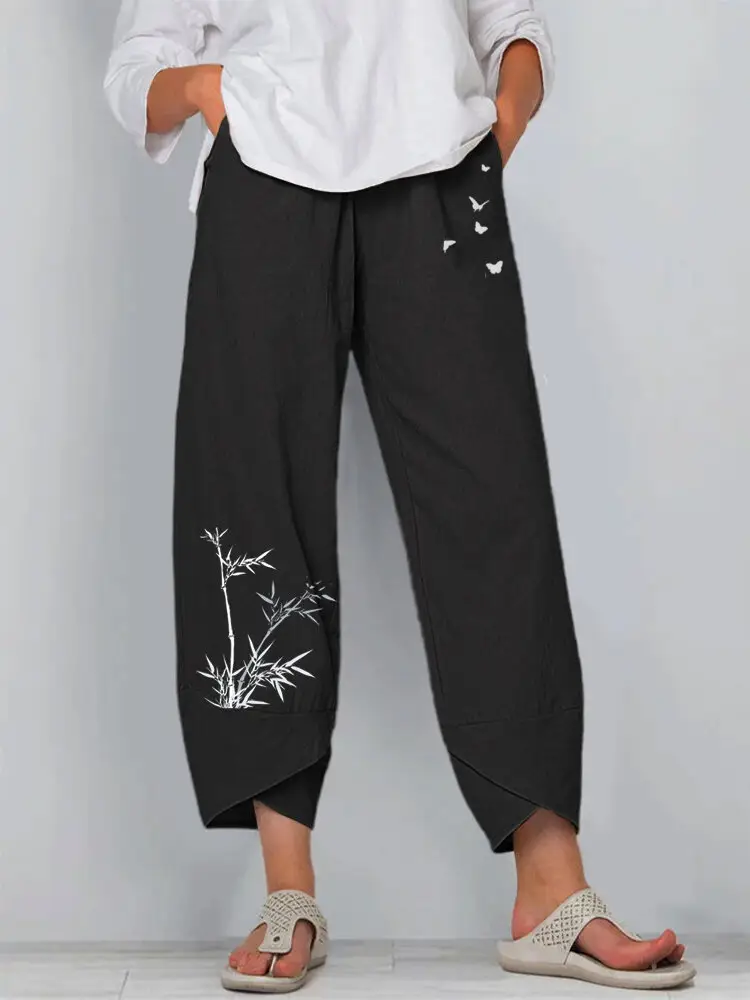 Grey Cotton Linen Loose Pants with Embroidered Design - Image 27