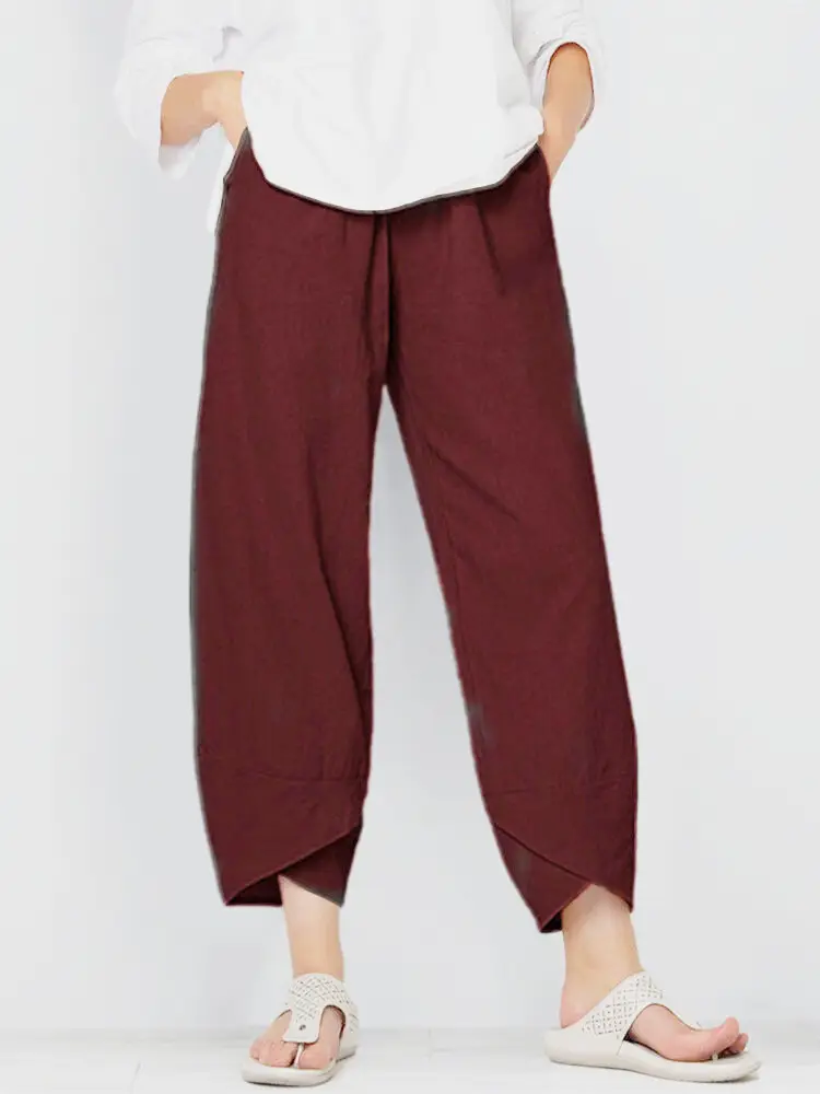 Grey Cotton Linen Loose Pants with Embroidered Design - Image 6