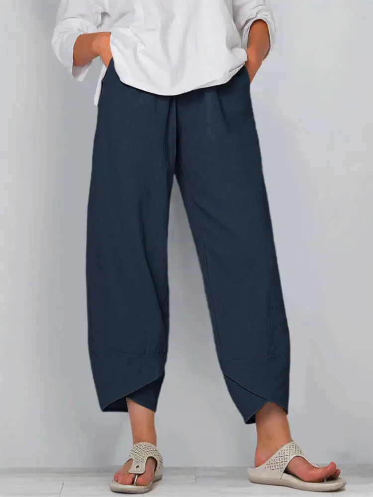 Grey Cotton Linen Loose Pants with Embroidered Design - Image 7
