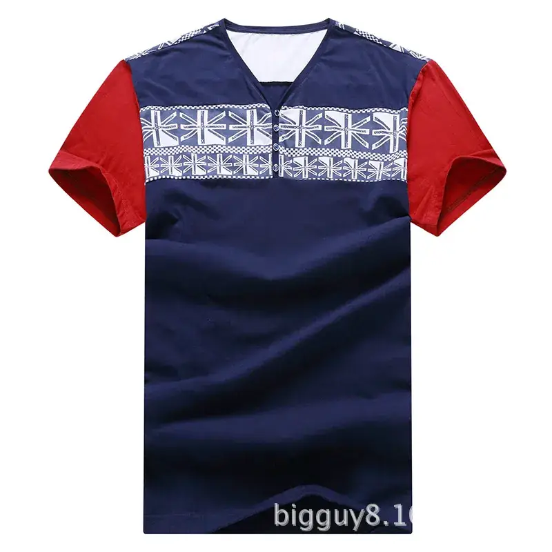 Men Half Sleeve V-Neck T-Shirt Grey Blue Extra Large