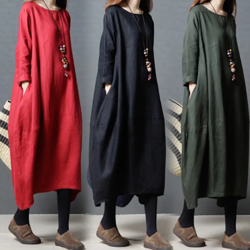2026 Autumn Long Sleeve Cotton Linen Dress for Plus Size - Image 4