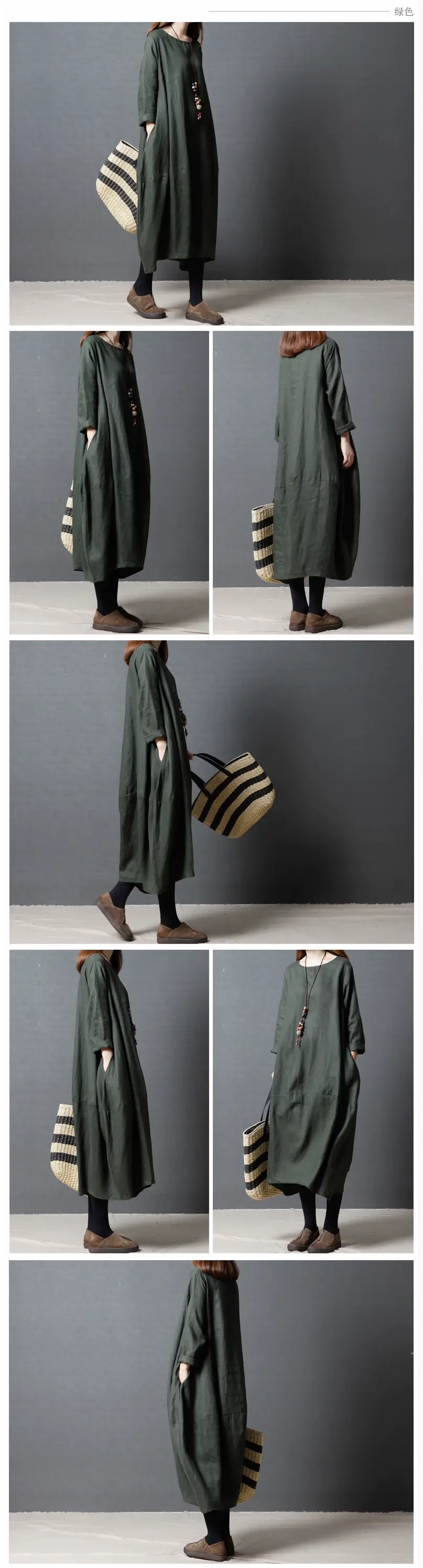 2026 Autumn Long Sleeve Cotton Linen Dress for Plus Size — feature 3