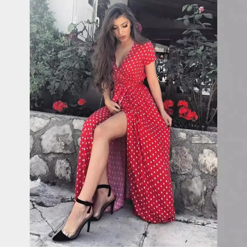Polka Dot Printed Long Skirt Dress for Women Summer - Image 6