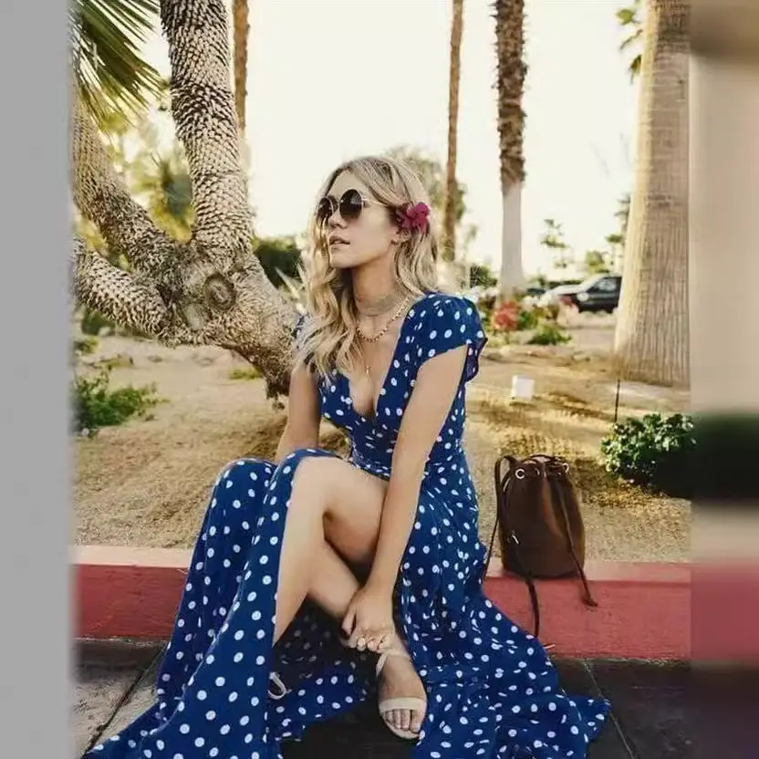 Polka Dot Printed Long Skirt Dress for Women Summer - Image 8