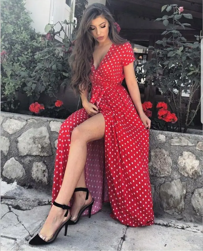 Polka Dot Printed Long Skirt Dress for Women Summer - Image 2