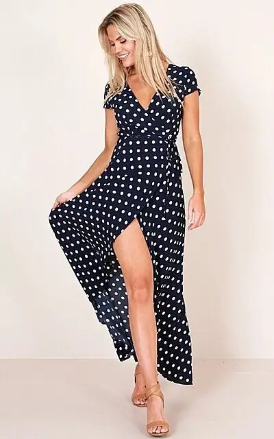 Polka Dot Printed Long Skirt Dress for Women Summer - Image 4