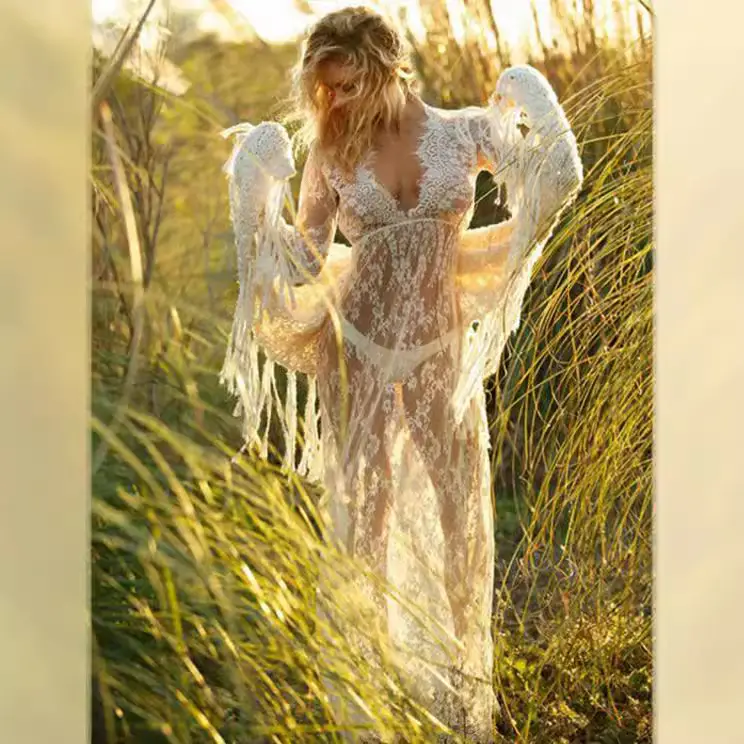 White Lace Long Sleeve Dress for Women Wedding Party