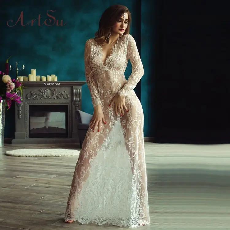White Lace Long Sleeve Dress for Women Wedding Party