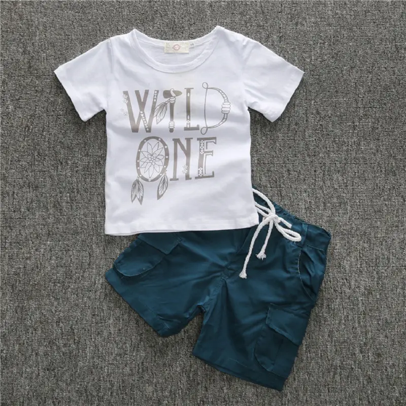 Boys White Letter Printed T-Shirt & Shorts Set