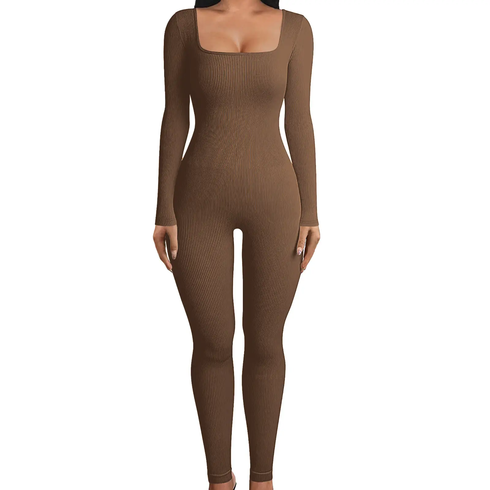 Women's Green Long Sleeve Slim Fit Vest Jumpsuit - Image 11