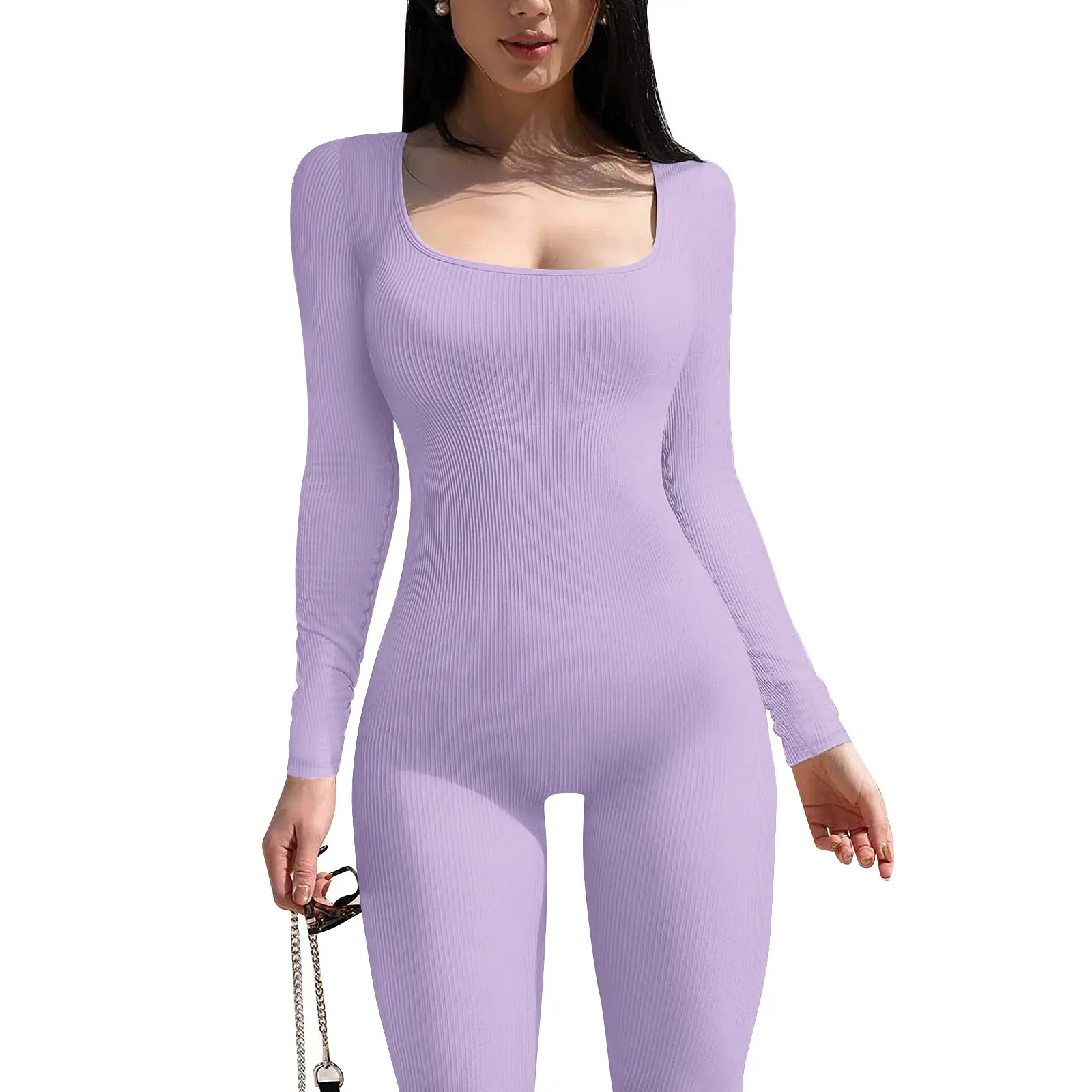 Women's Green Long Sleeve Slim Fit Vest Jumpsuit - Image 13