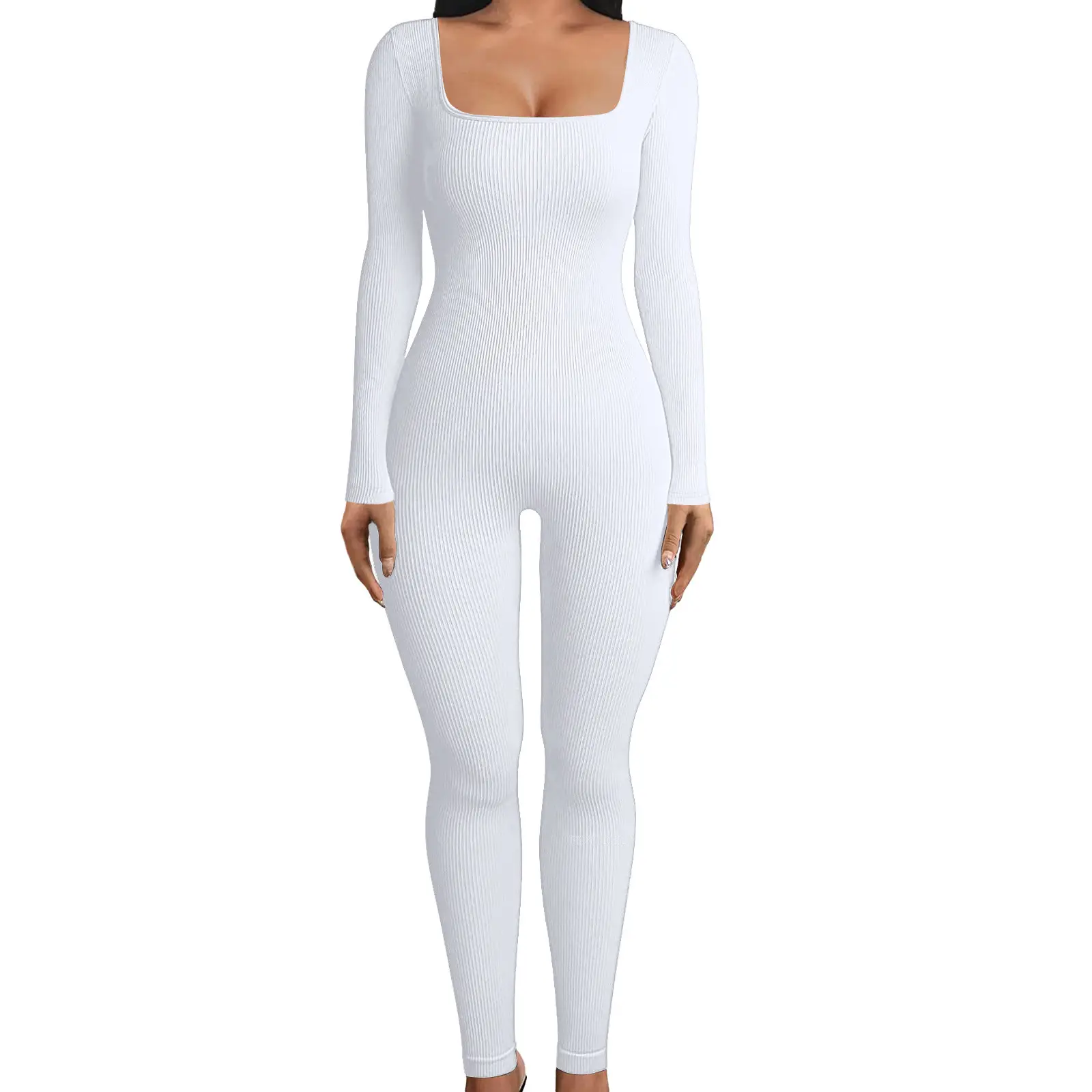Women's Green Long Sleeve Slim Fit Vest Jumpsuit - Image 5