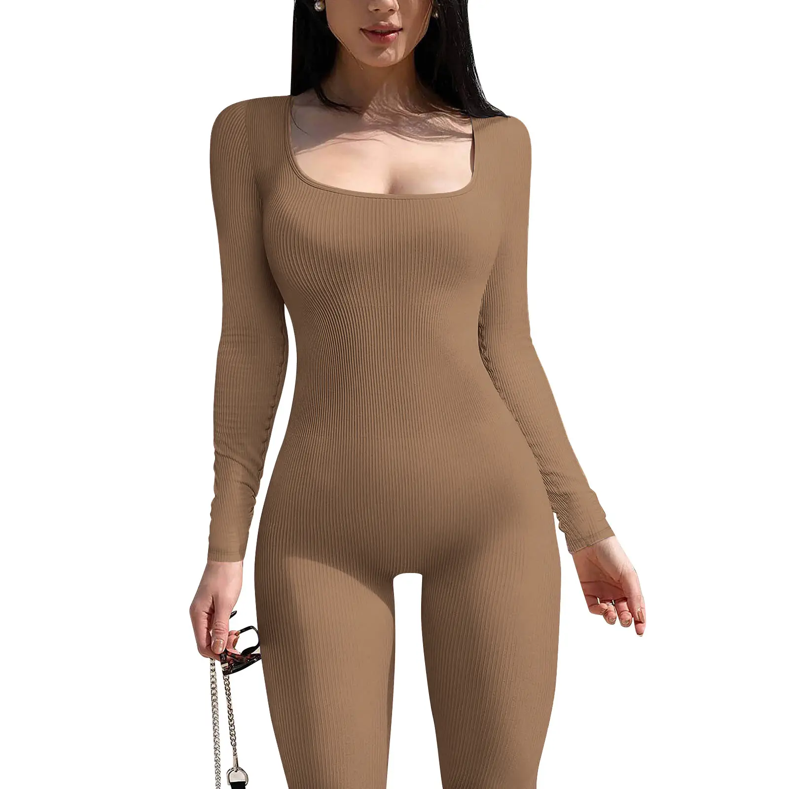 Women's Green Long Sleeve Slim Fit Vest Jumpsuit - Image 7