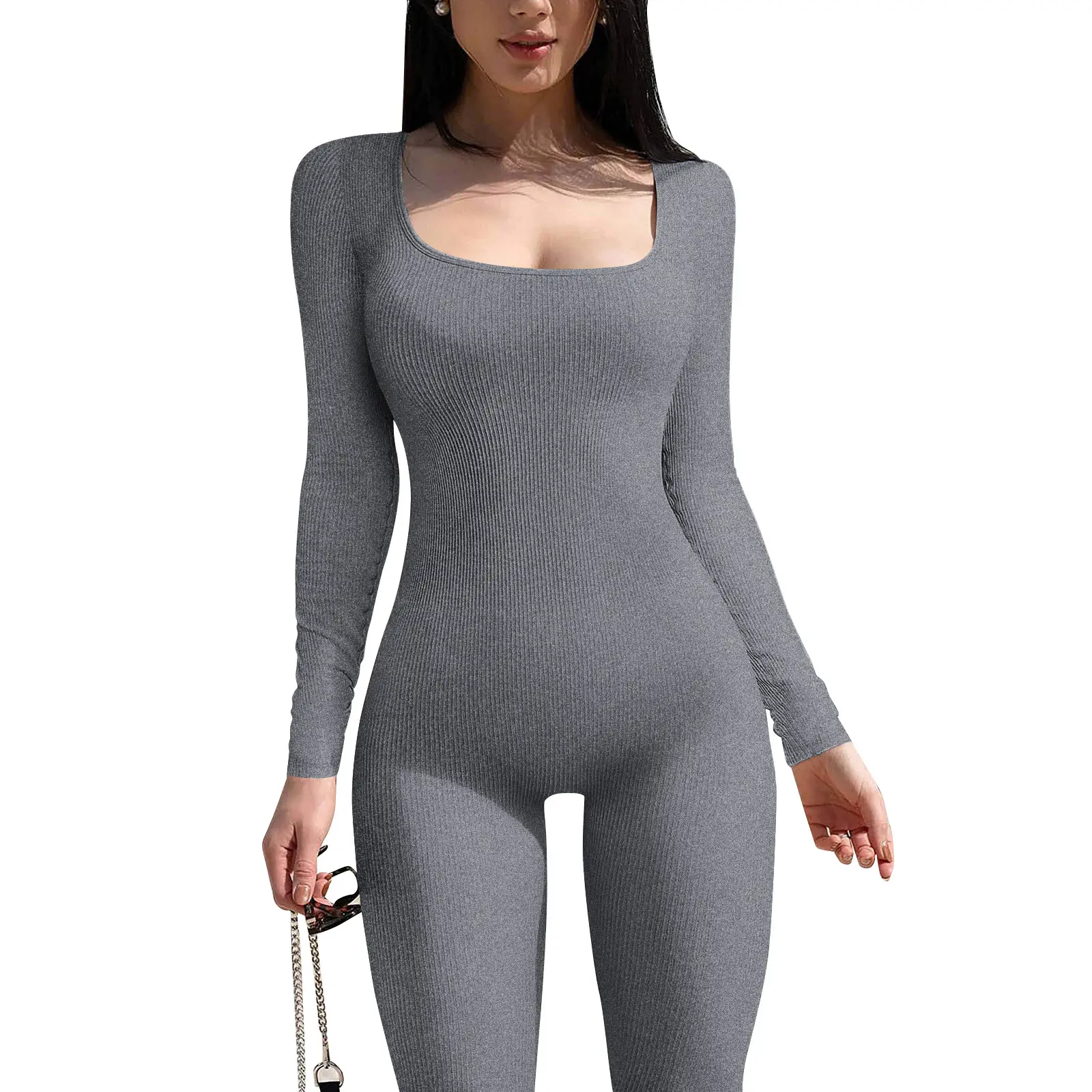 Women's Green Long Sleeve Slim Fit Vest Jumpsuit - Image 9