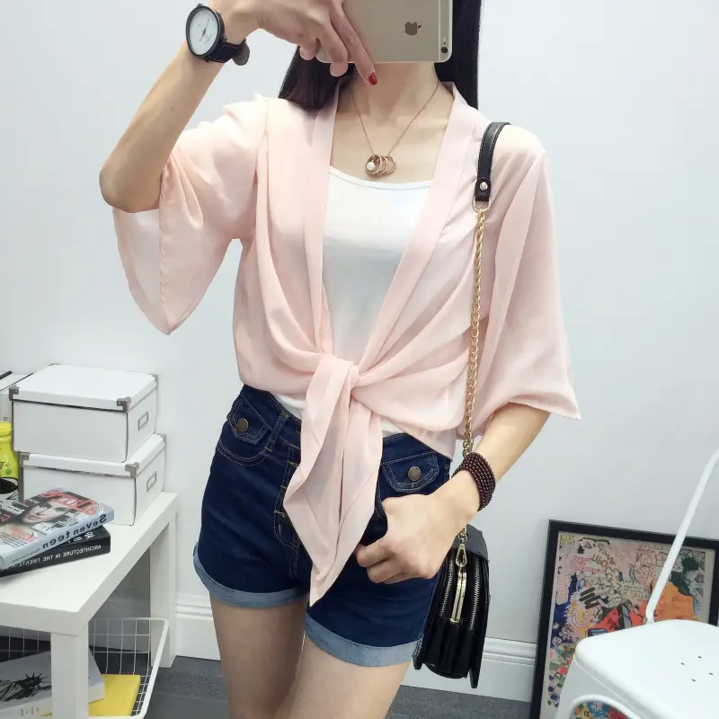 Women's 2024 Chiffon Shawl Jacket White Ultra-Thin Summer Wear - Image 6