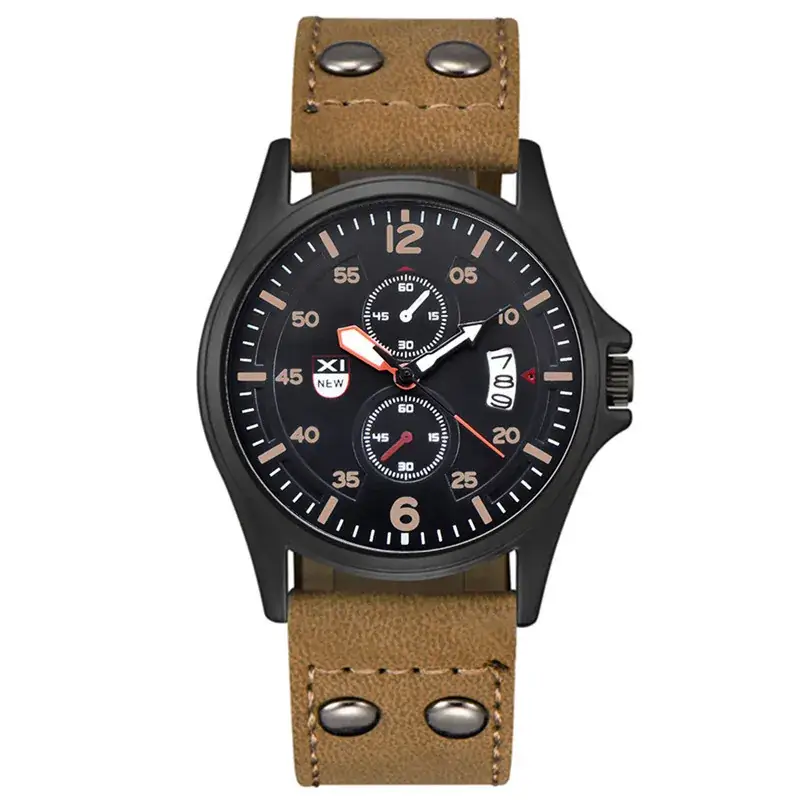 Men's Black Date Quartz Leather Band Wrist Watch