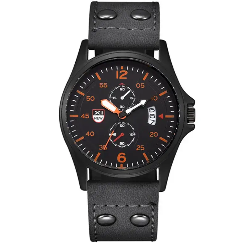 Men's Black Date Quartz Leather Band Wrist Watch