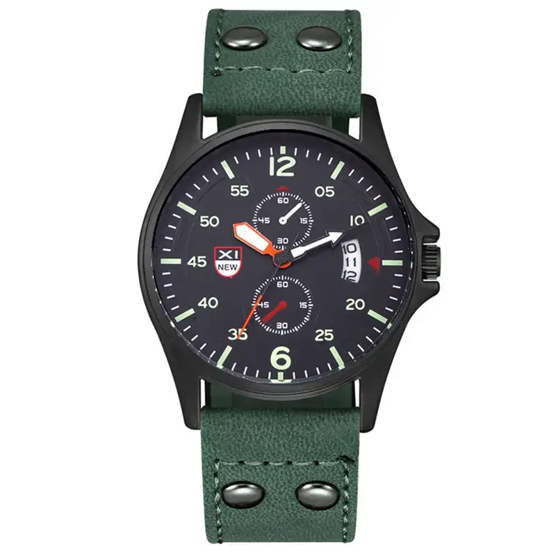 Men's Black Date Quartz Leather Band Wrist Watch