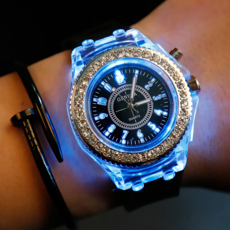 Student Transparent Electronic Watch Men's and Women's Neutral Trendy Quartz Luminous Waterproof Sports Watch Geneva Silicone Watch