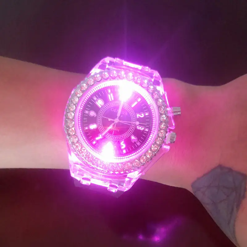 Student Transparent Electronic Watch Men's and Women's Neutral Trendy Quartz Luminous Waterproof Sports Watch Geneva Silicone Watch