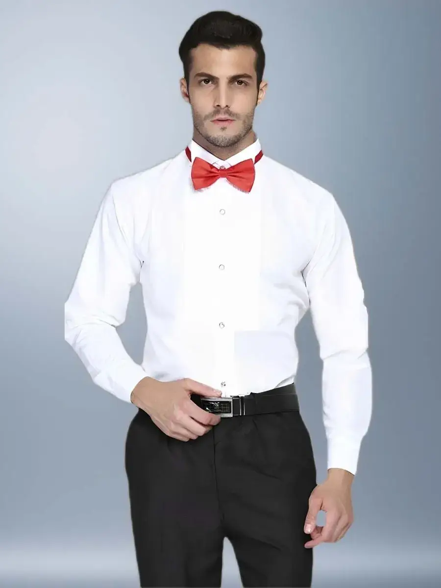 Men's White Short Sleeve Shirt with Red Bow Tie - Image 4