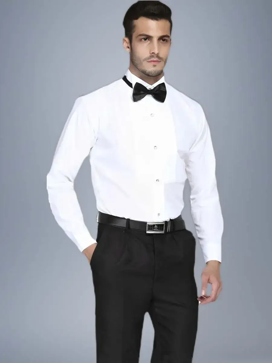 Men's White Short Sleeve Shirt with Red Bow Tie - Image 5