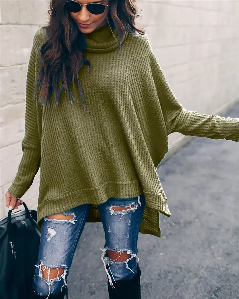 Women Turtleneck Long Sleeve Knitwear Maroon 2019 - Image 9