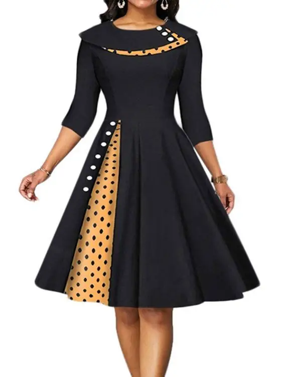 Red 50s Wave Point Hepburn Dress for Women - Image 6