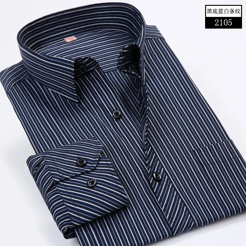 Men Blue Striped Long Sleeve Shirt Plus Size - Image 3