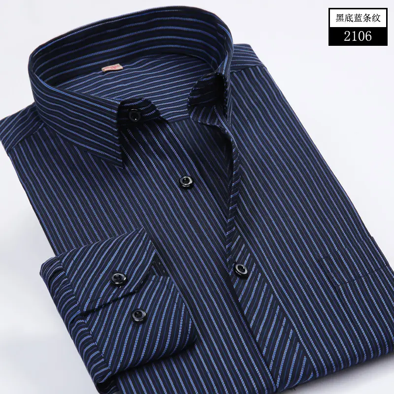 Men Blue Striped Long Sleeve Shirt Plus Size - Image 4