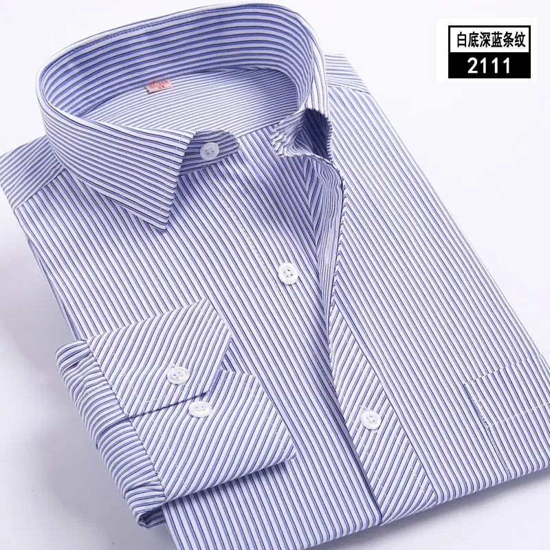Men Blue Striped Long Sleeve Shirt Plus Size - Image 6