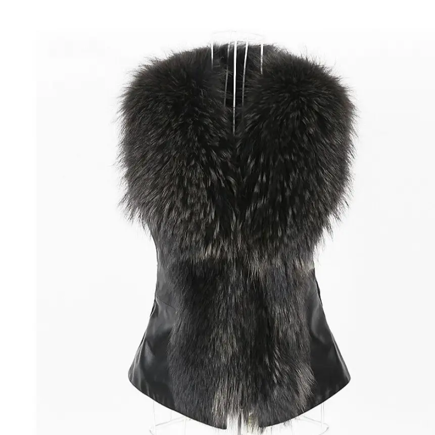 Women Faux Fur Collar Vest Red Black Short Autumn Winter - Image 5
