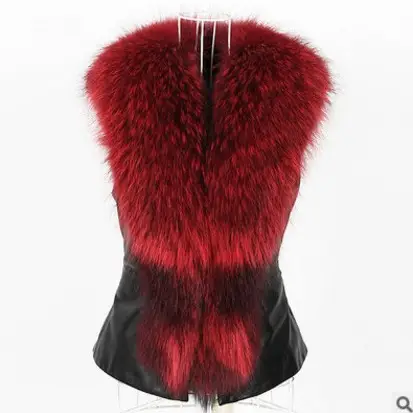 Women Faux Fur Collar Vest Red Black Short Autumn Winter - Image 6