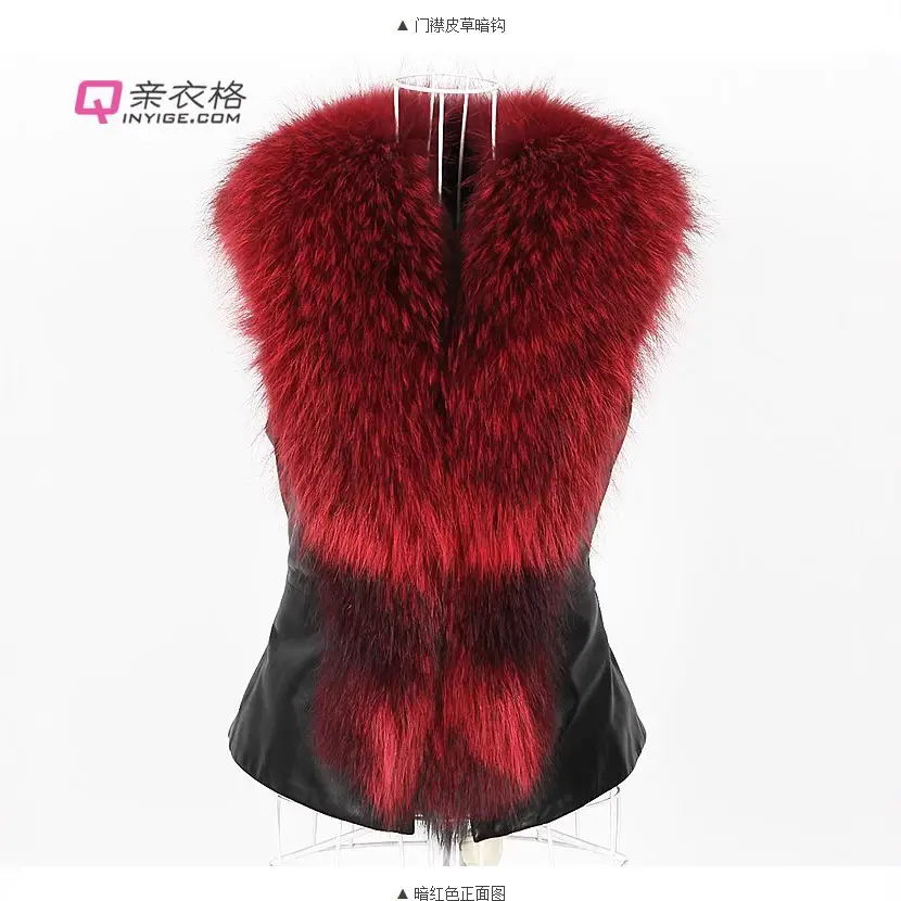 Women Faux Fur Collar Vest Red Black Short Autumn Winter - Image 7