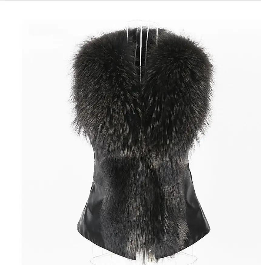 Women Faux Fur Collar Vest Red Black Short Autumn Winter - Image 2