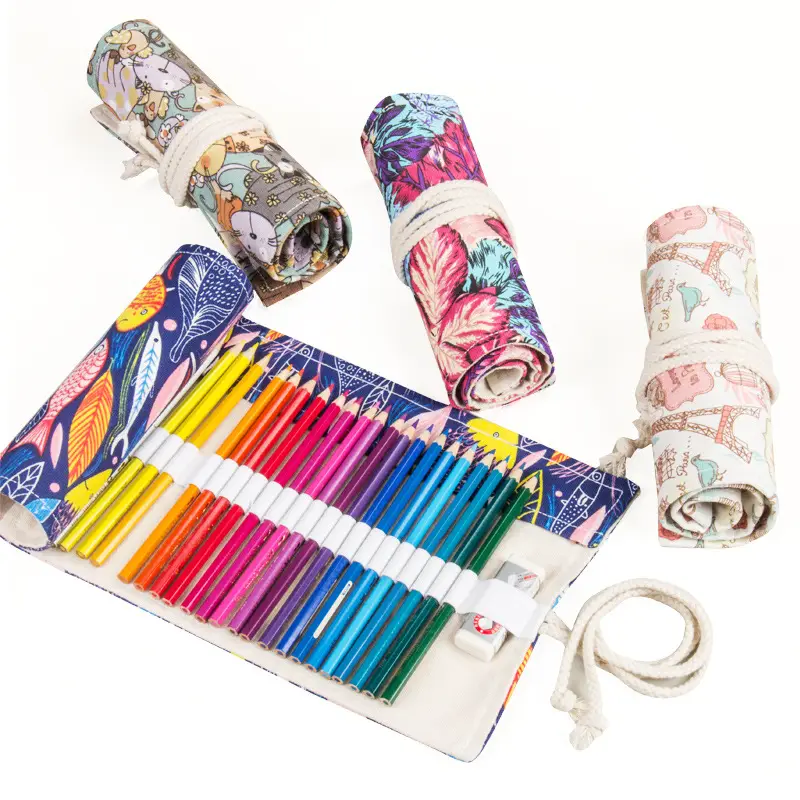 Large Capacity Pen Curtain Children Color Cartoon Pencil Storage Bag Simple Fabric Printing Black Finishing Special Pencil Bag