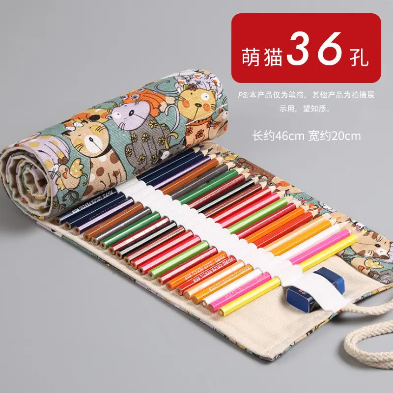 Large Capacity Pen Curtain Children Color Cartoon Pencil Storage Bag Simple Fabric Printing Black Finishing Special Pencil Bag