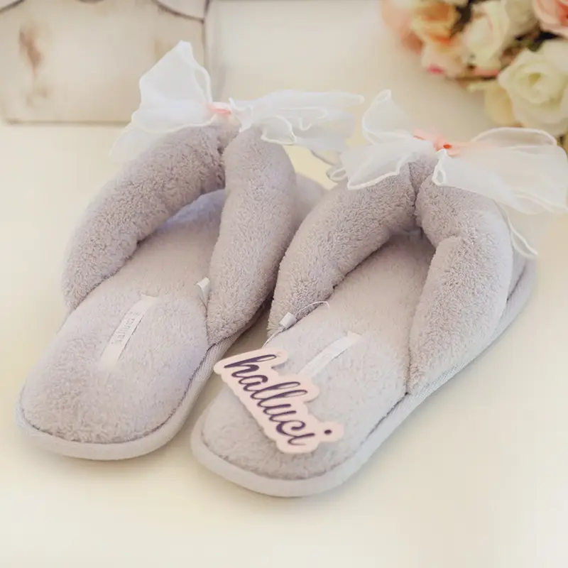 Women Velvet Slip-On Bow Flats Grey - Image 4