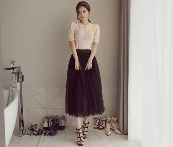 Spring Mesh Puffy Long Skirt Large Swing Midi - Image 30