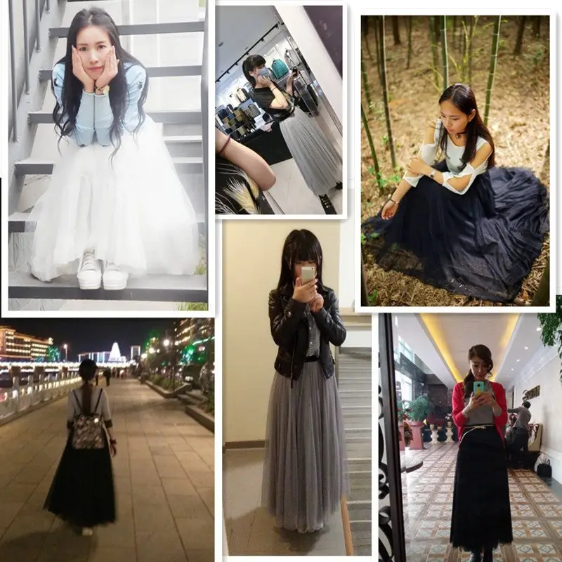 Spring Mesh Puffy Long Skirt Large Swing Midi — feature 2