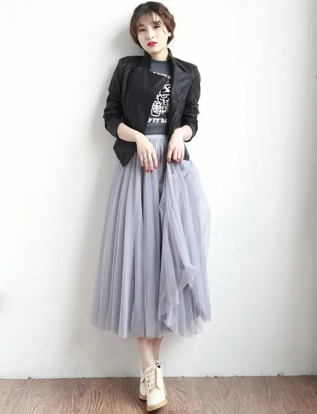 Spring Mesh Puffy Long Skirt Large Swing Midi — feature 20