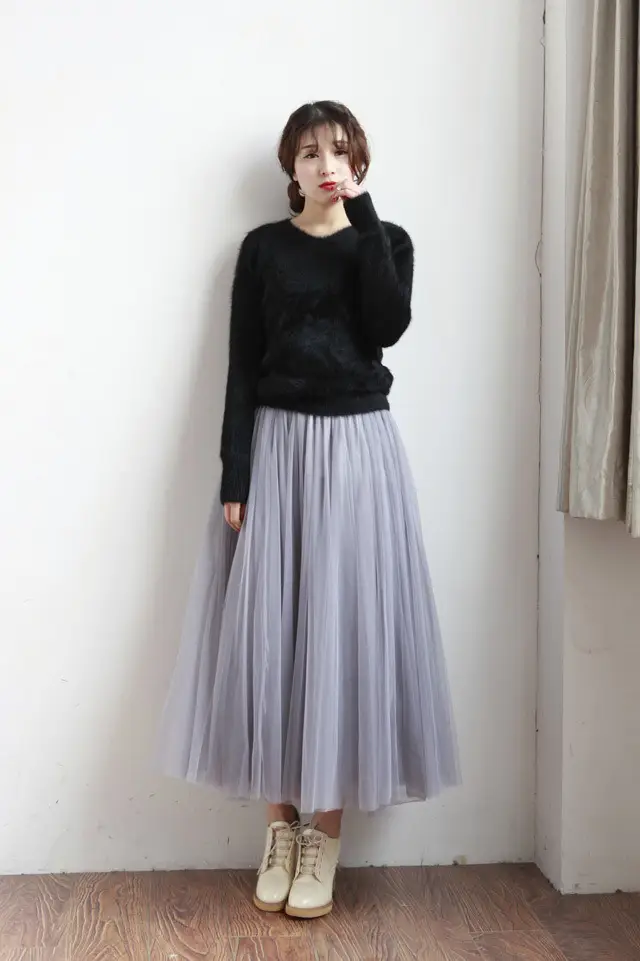 Spring Mesh Puffy Long Skirt Large Swing Midi — feature 21