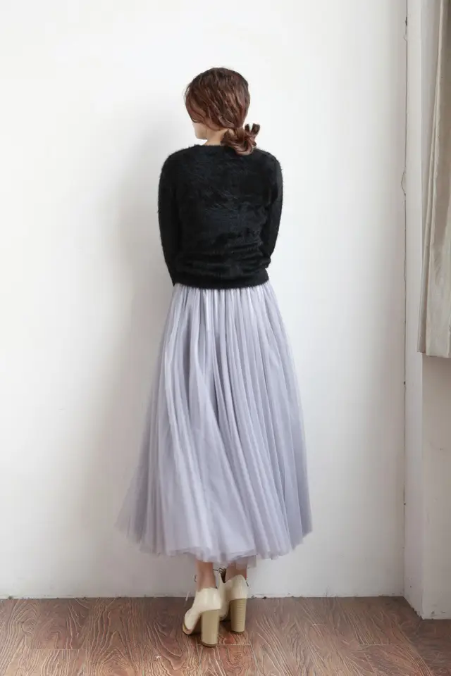 Spring Mesh Puffy Long Skirt Large Swing Midi — feature 22