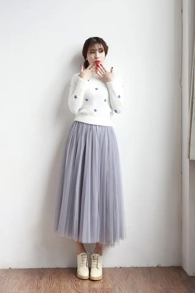 Spring Mesh Puffy Long Skirt Large Swing Midi — feature 23
