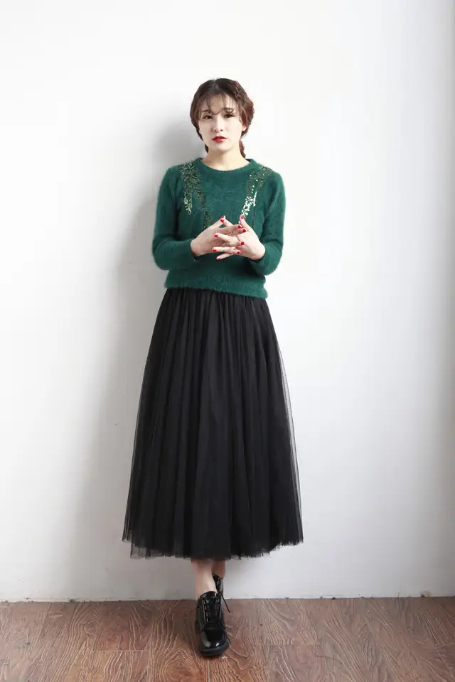 Spring Mesh Puffy Long Skirt Large Swing Midi — feature 26