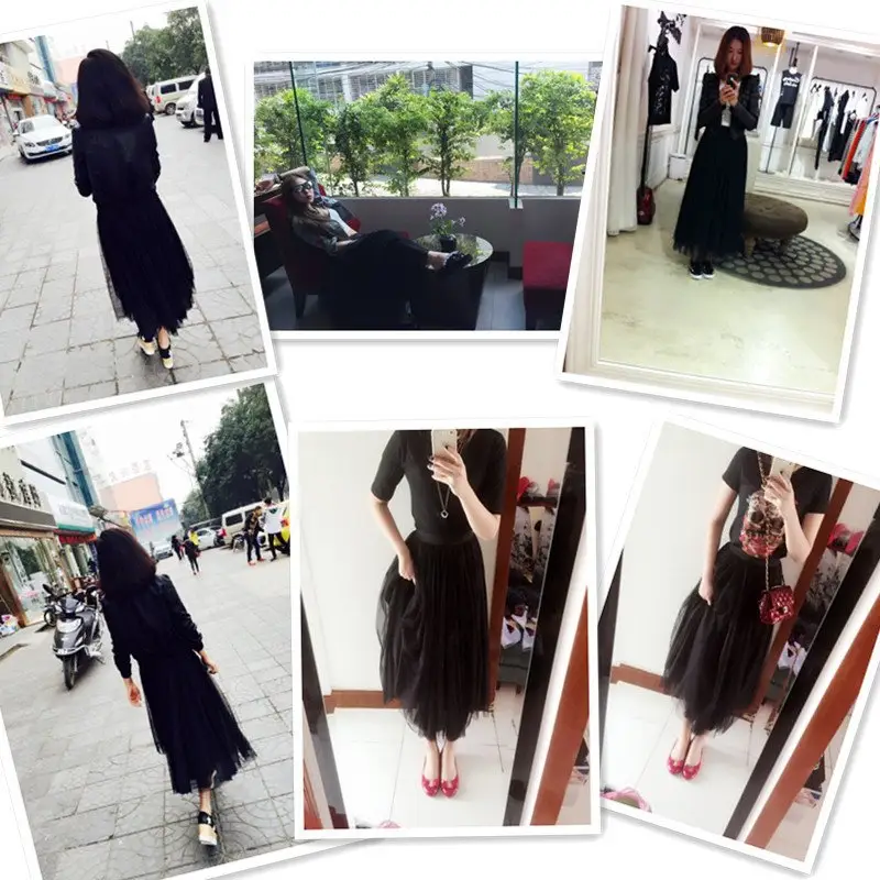 Spring Mesh Puffy Long Skirt Large Swing Midi — feature 3