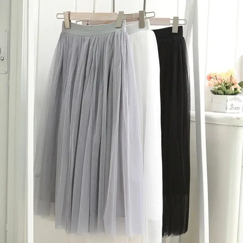 Spring Mesh Puffy Long Skirt Large Swing Midi - Image 12