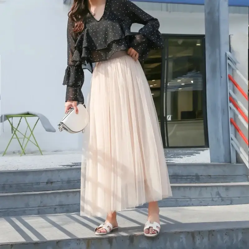 Spring Mesh Puffy Long Skirt Large Swing Midi - Image 13